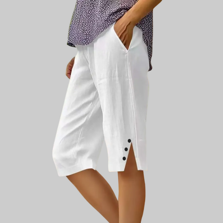 Bermuda dames | Luchtige korte broek met knoopdetails