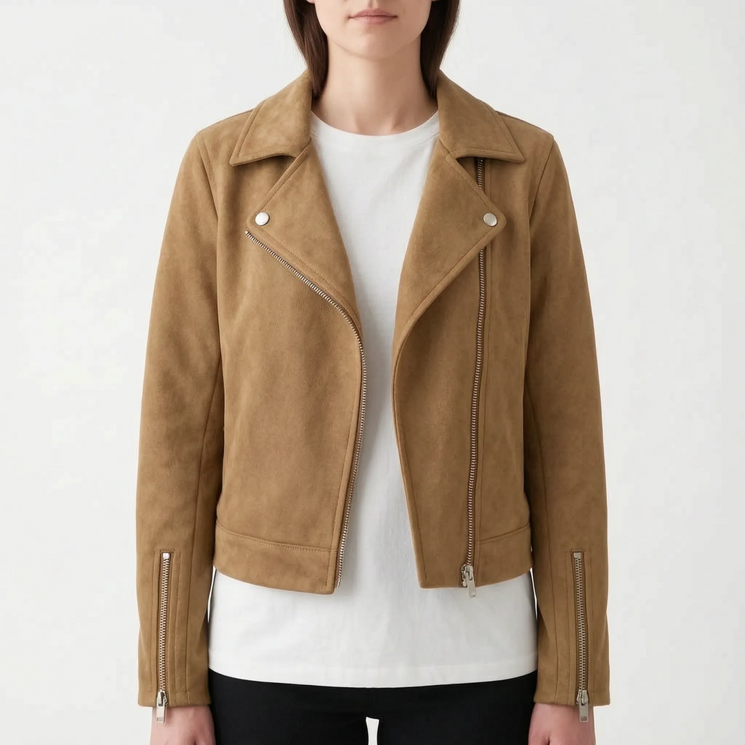 Biker jas dames | Stoer kort model met revers en ritsdetails