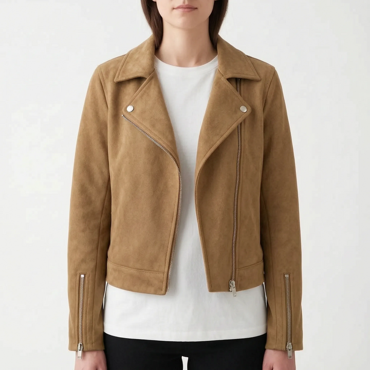 Biker jas dames | Stoer kort model met revers en ritsdetails