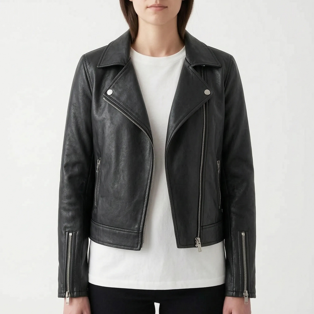 Biker jas dames | Stoer kort model met revers en ritsdetails