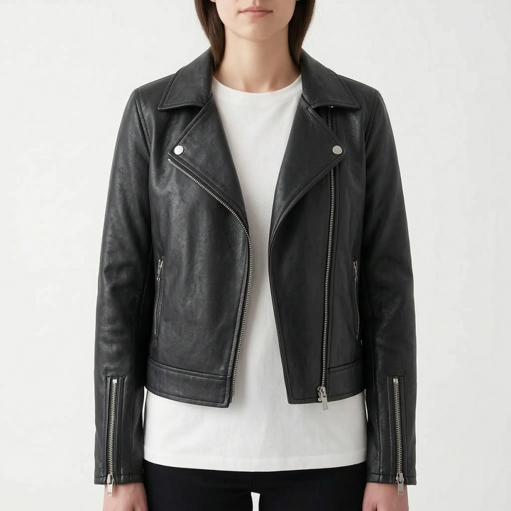 Biker jas dames | Stoer kort model met revers en ritsdetails