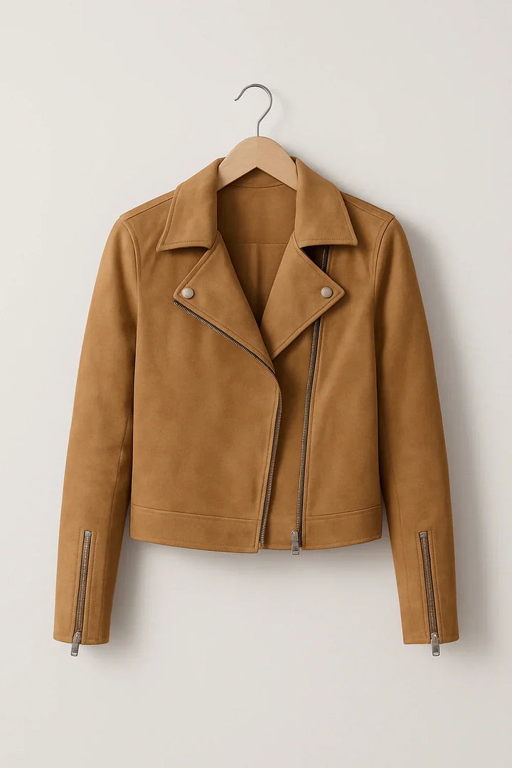 Biker jas dames | Stoer kort model met revers en ritsdetails