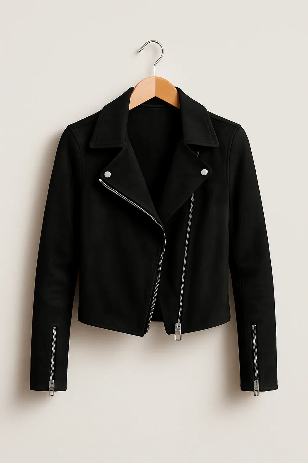 Biker jas dames | Stoer kort model met revers en ritsdetails