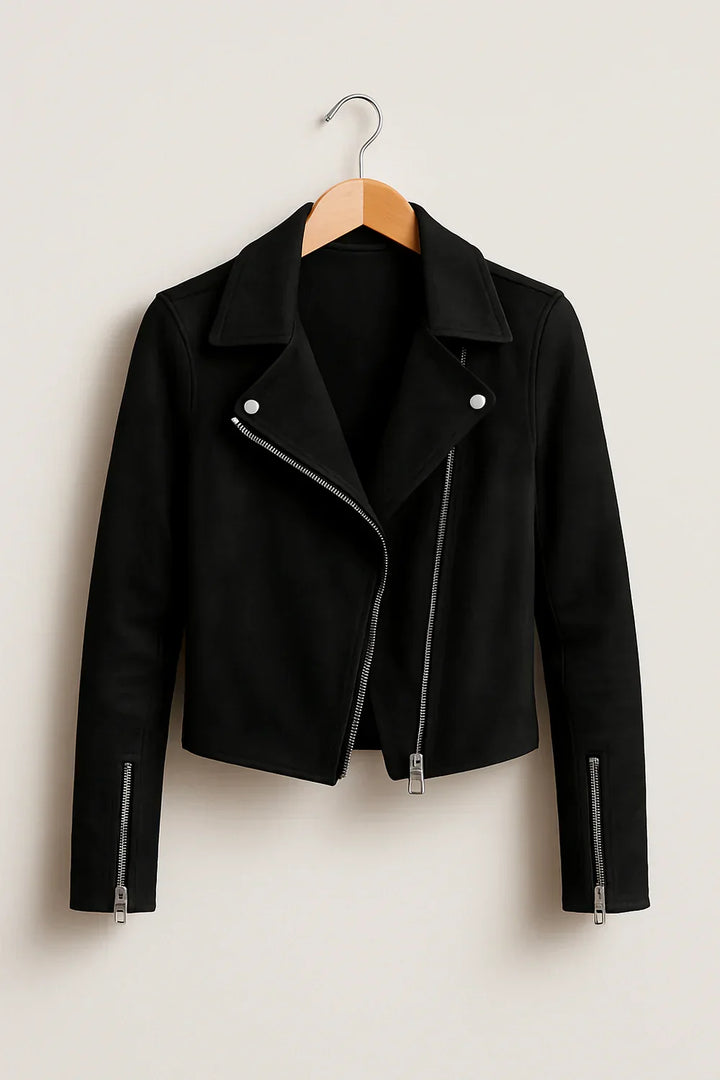 Biker jas dames | Stoer kort model met revers en ritsdetails