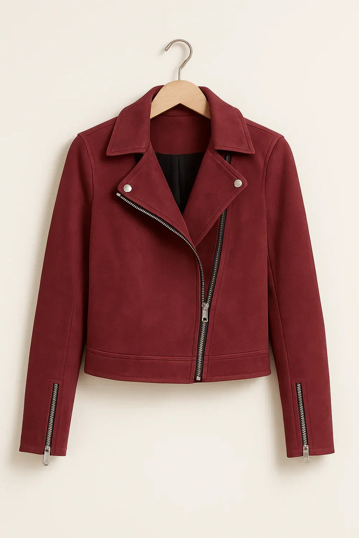 Biker jas dames | Stoer kort model met revers en ritsdetails
