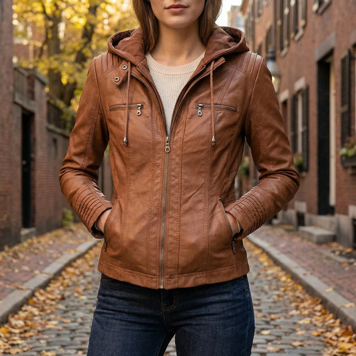 Bikerjack dames | Jas met capuchon en ritsdetails