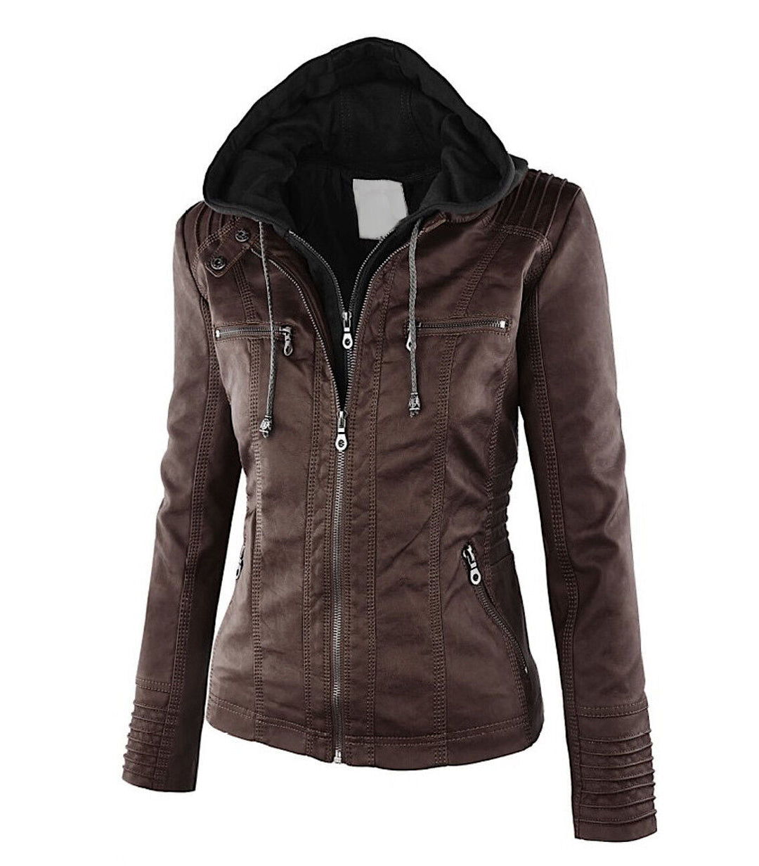 Bikerjack dames | Jas met capuchon en ritsdetails