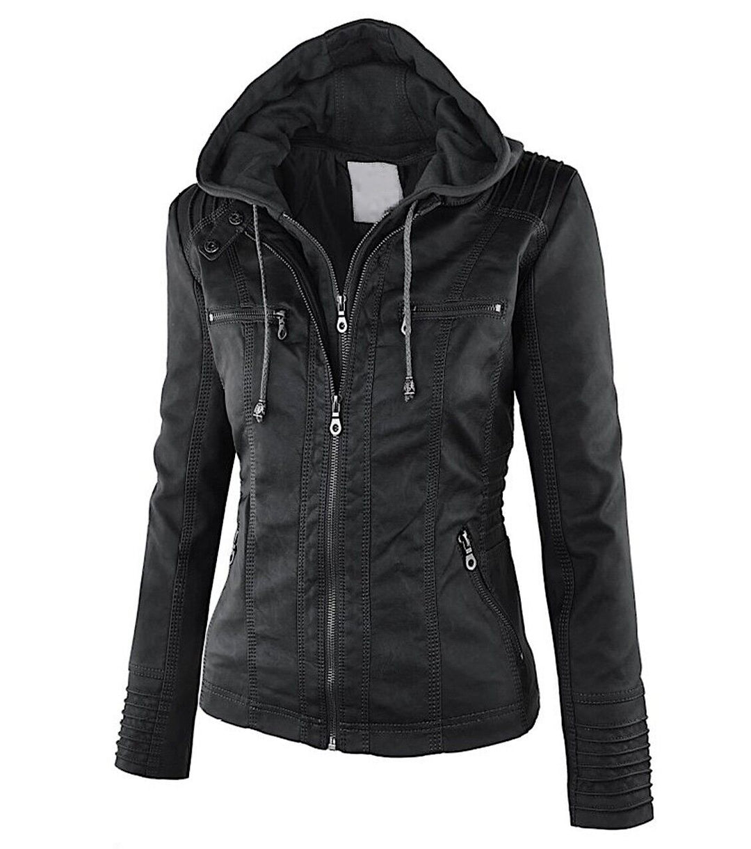 Bikerjack dames | Jas met capuchon en ritsdetails