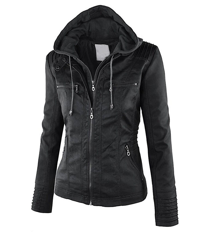 Bikerjack dames | Jas met capuchon en ritsdetails