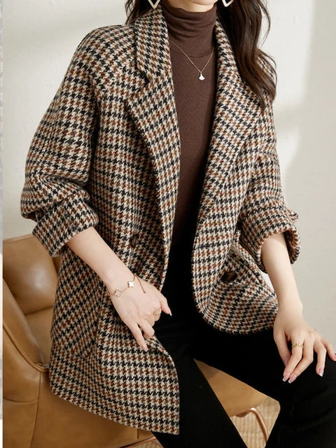 Blazer dames | Geruite blazer met lange mouw en relaxte fit