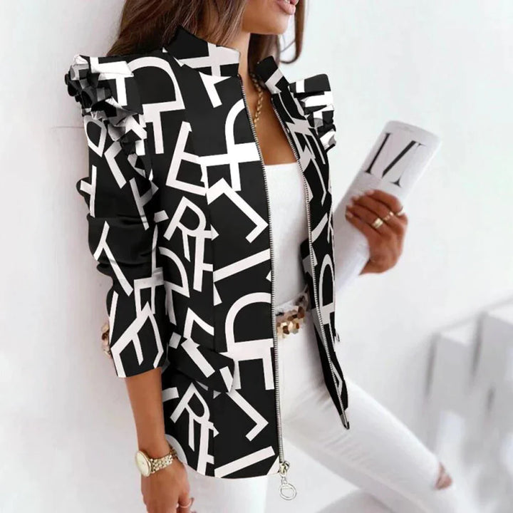 Blazer dames | Grafische blazer met rits en statement print