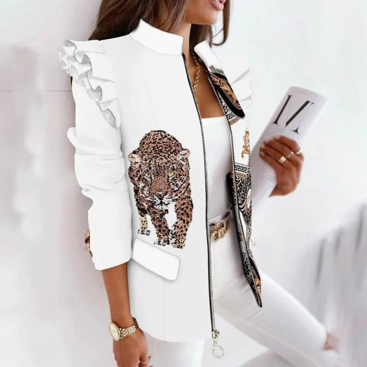 Blazer dames | Grafische blazer met rits en statement print