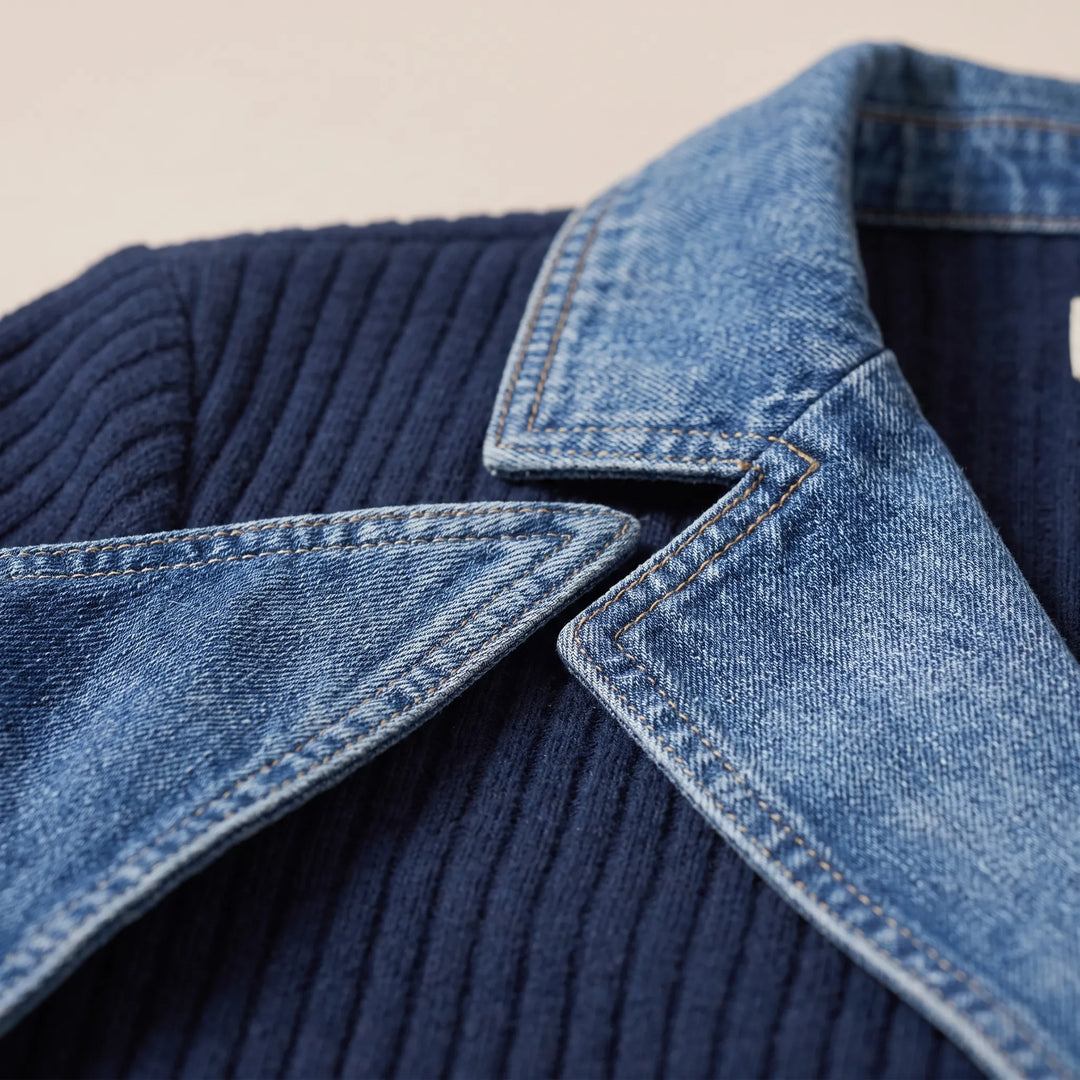 Blazer dames | Lang model met denim details en reverskraag