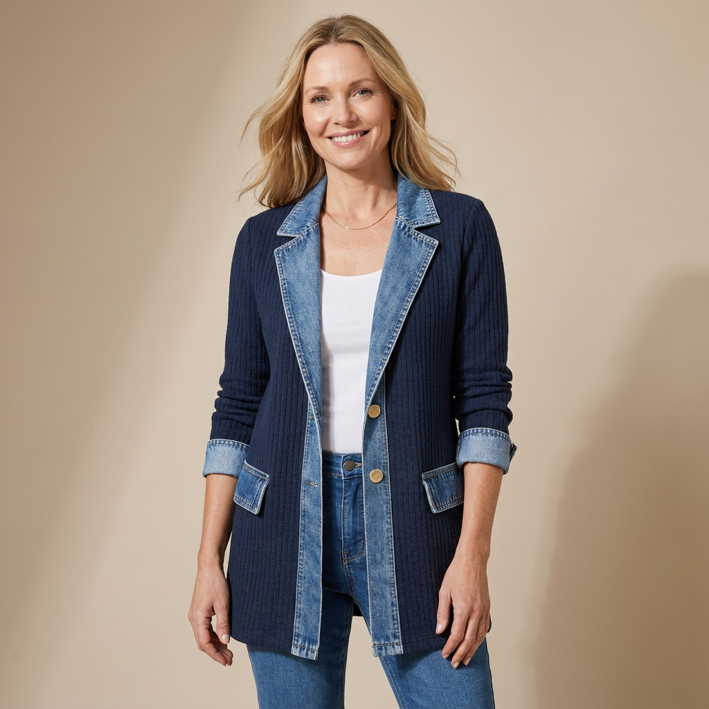 Blazer dames | Lang model met denim details en reverskraag