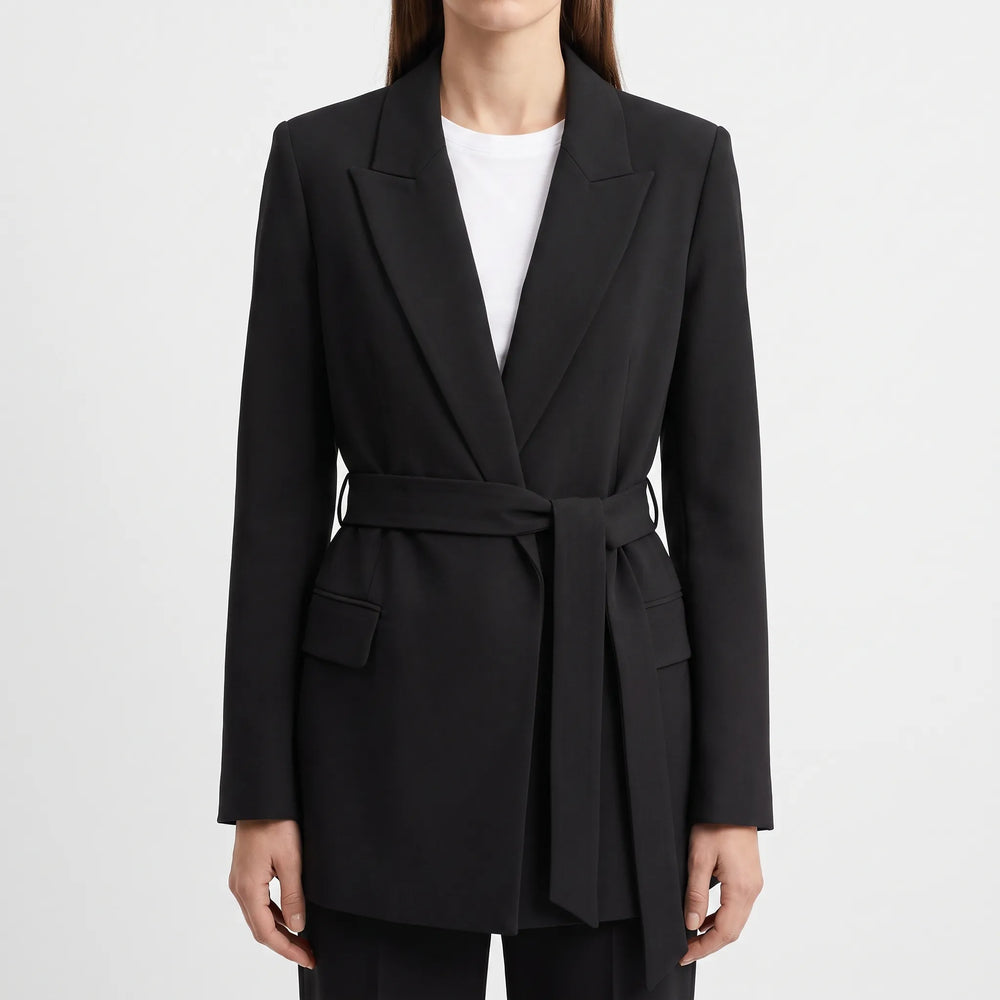 Blazer dames | Lange blazer met ceintuur en reverskraag