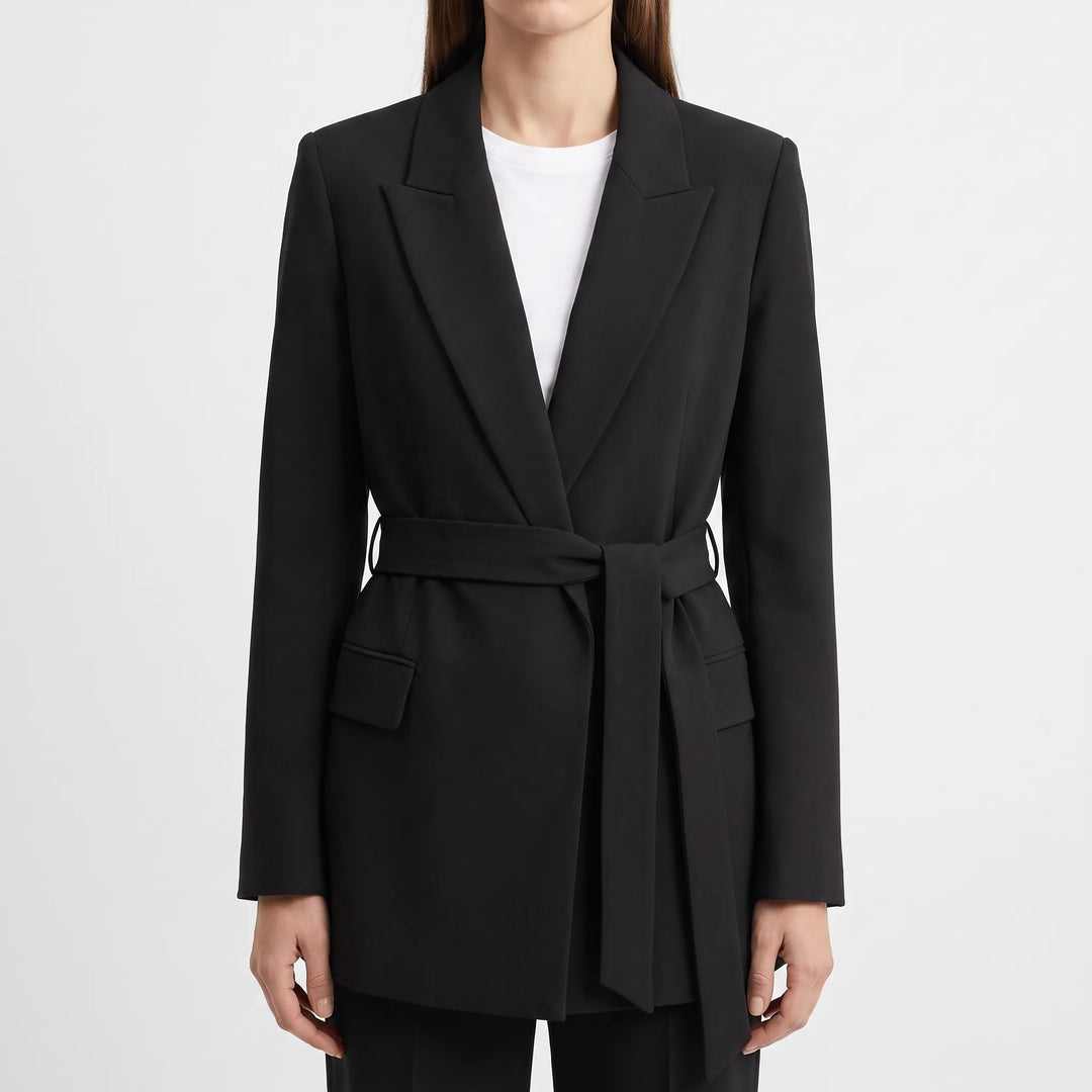 Blazer dames | Lange blazer met ceintuur en reverskraag
