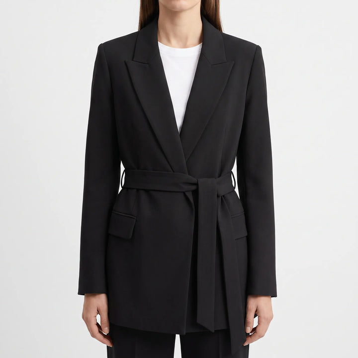Blazer dames | Lange blazer met ceintuur en reverskraag