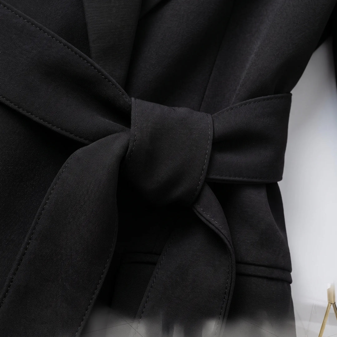 Blazer dames | Lange blazer met ceintuur en reverskraag