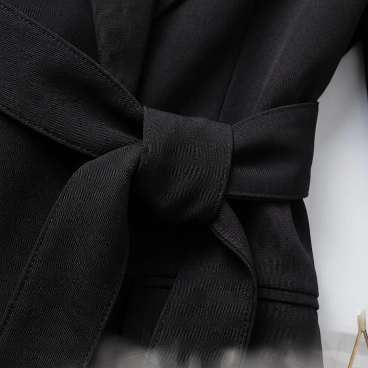 Blazer dames | Lange blazer met ceintuur en reverskraag