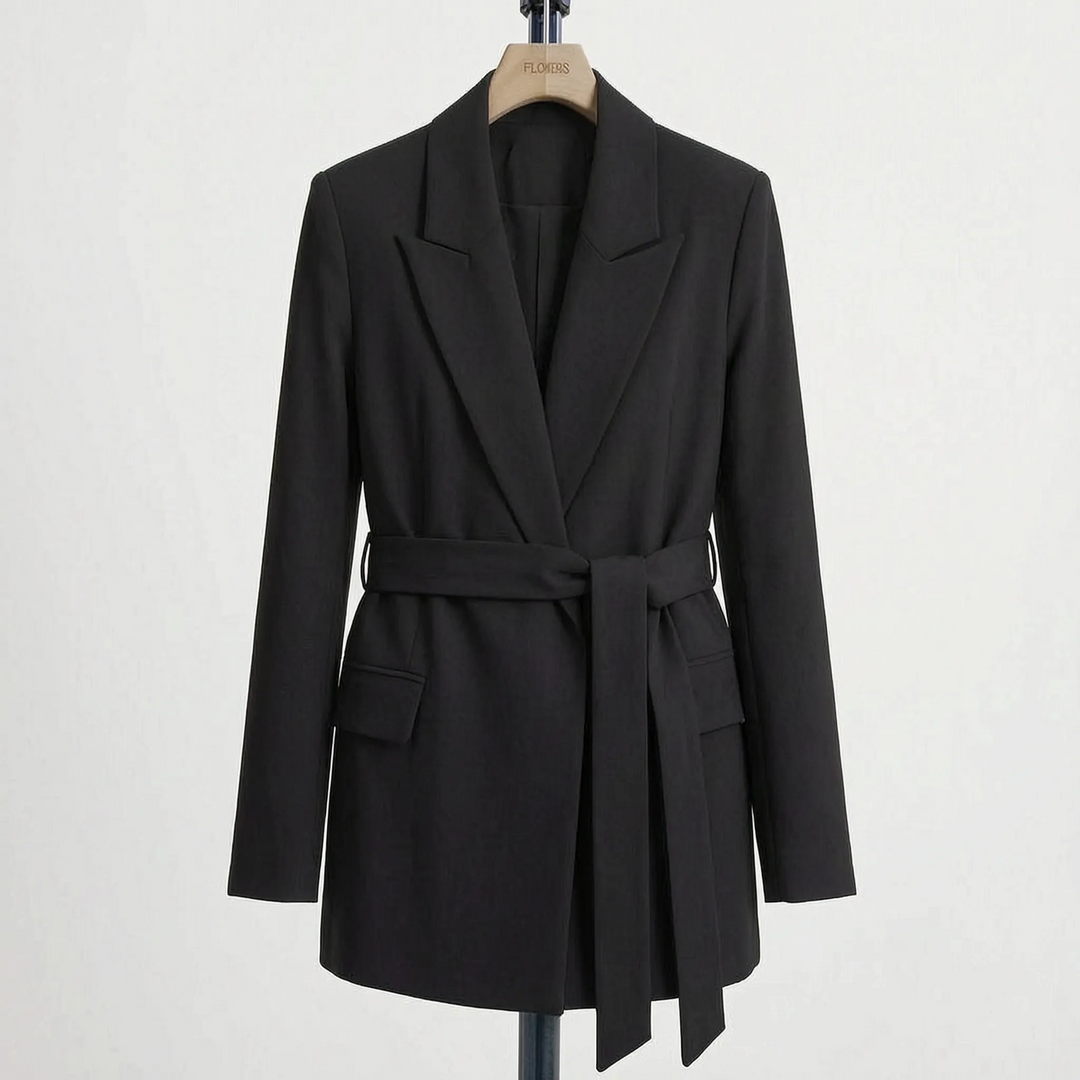 Blazer dames | Lange blazer met ceintuur en reverskraag