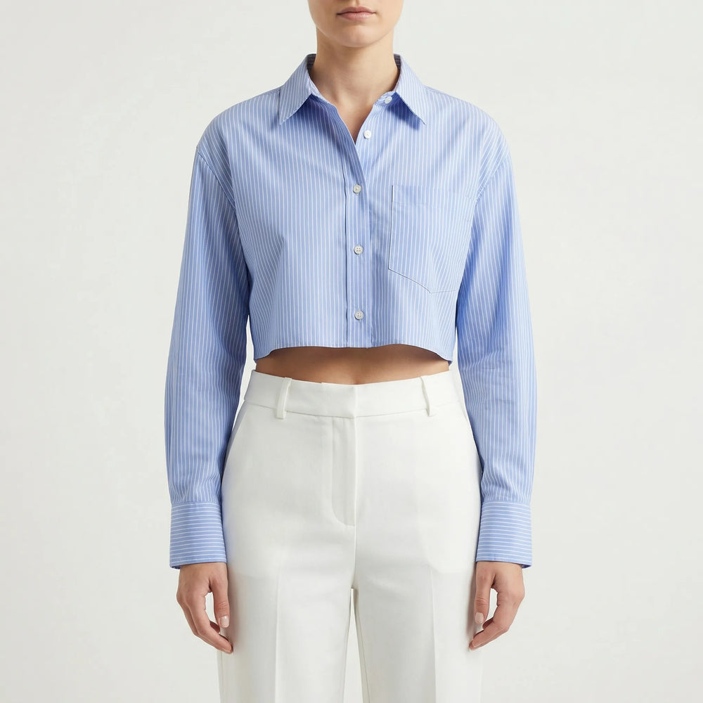 Blouse dames | Cropped gestreepte blouse met lange mouw