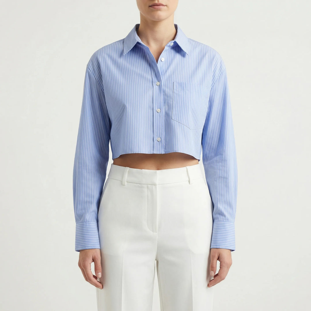 Blouse dames | Cropped gestreepte blouse met lange mouw