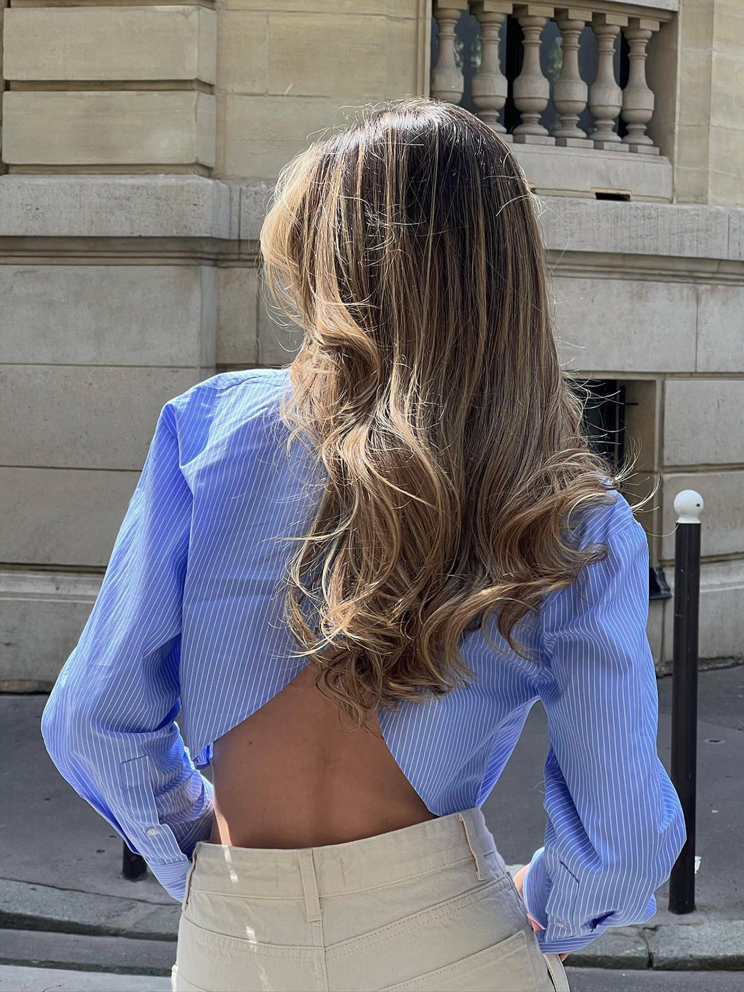Blouse dames | Cropped gestreepte blouse met lange mouw