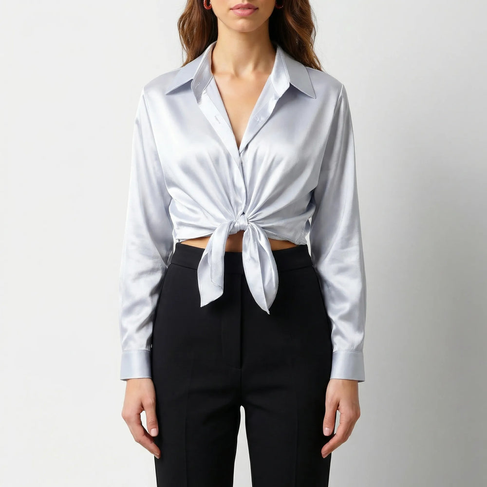 Blouse dames | Elegante blouse met satijn look en lange mouw