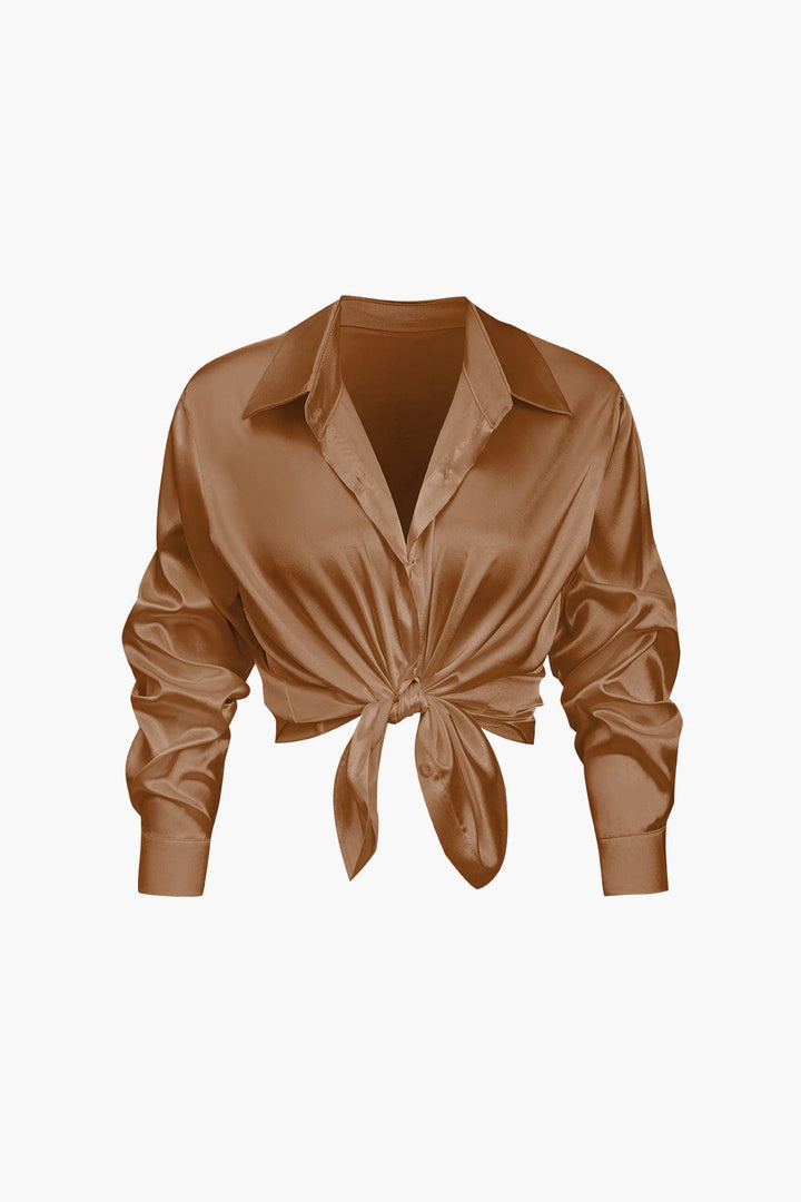 Blouse dames | Elegante blouse met satijn look en lange mouw