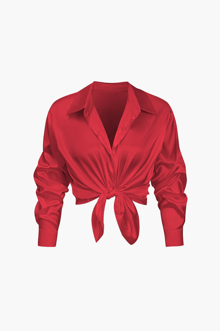 Blouse dames | Elegante blouse met satijn look en lange mouw