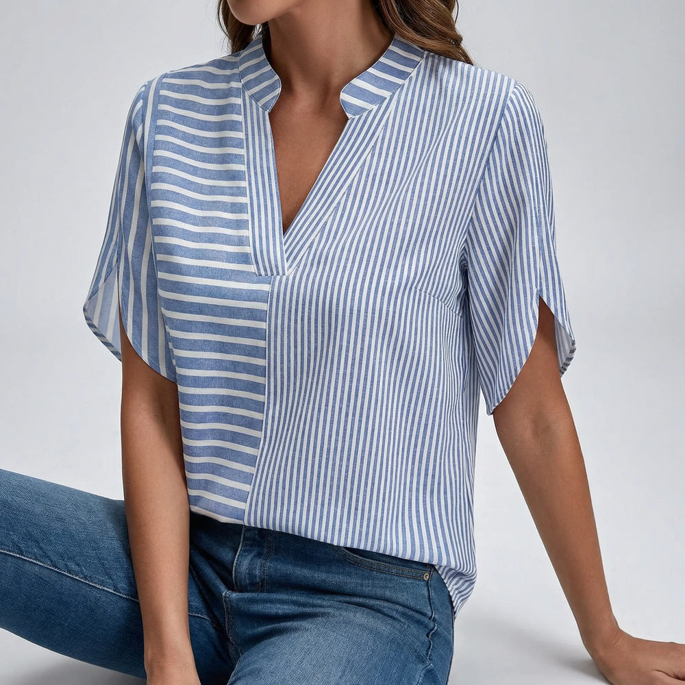 Blouse dames | Gestreepte blouse met korte mouw
