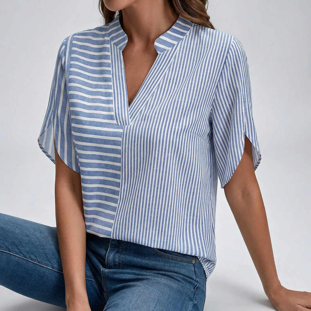 Blouse dames | Gestreepte blouse met korte mouw