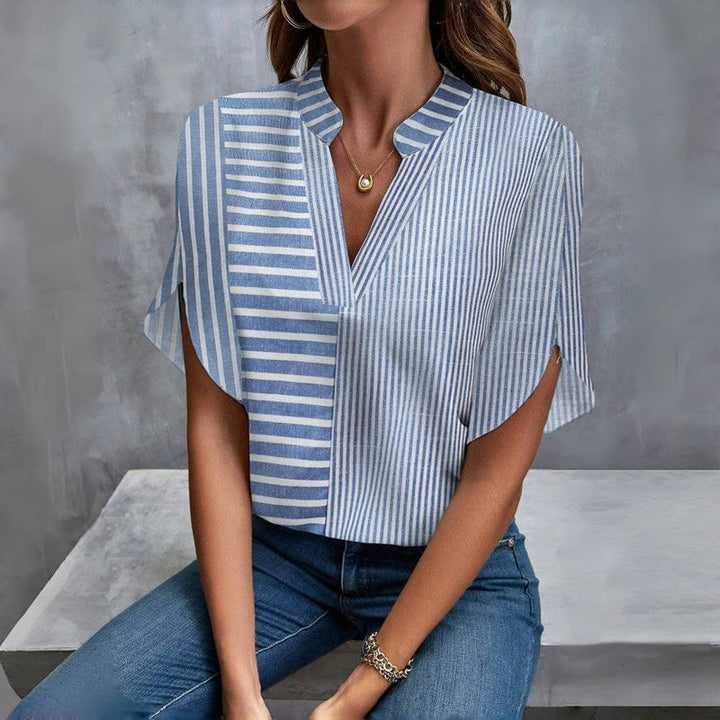Blouse dames | Gestreepte blouse met korte mouw
