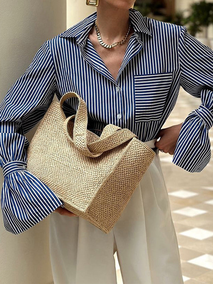 Blouse dames | Gestreepte blouse met uitlopende mouwen
