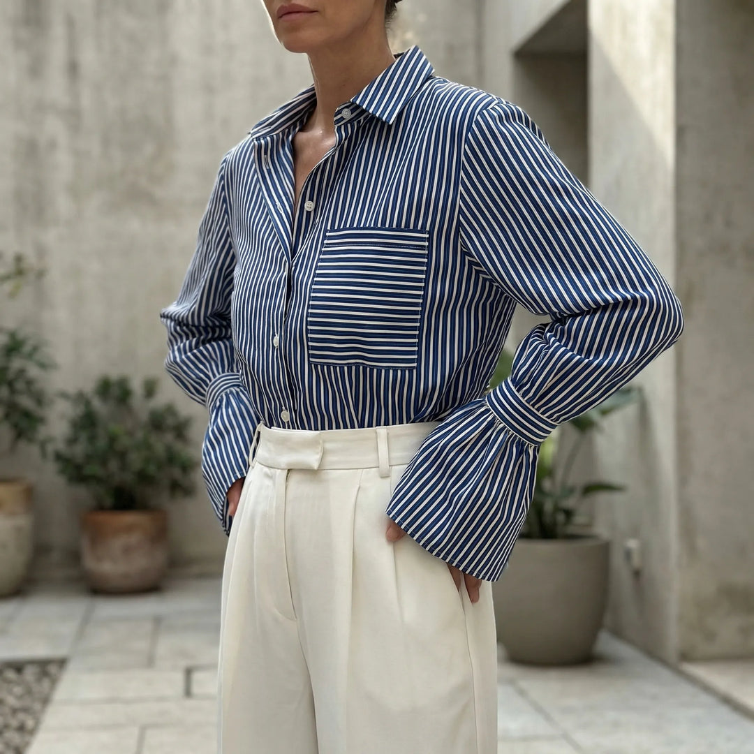Blouse dames | Gestreepte blouse met uitlopende mouwen