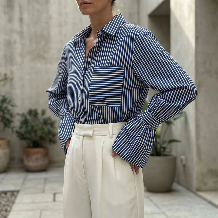 Blouse dames | Gestreepte blouse met uitlopende mouwen