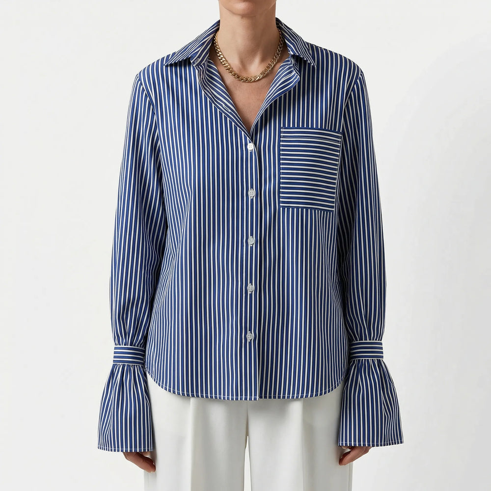 Blouse dames | Gestreepte blouse met uitlopende mouwen