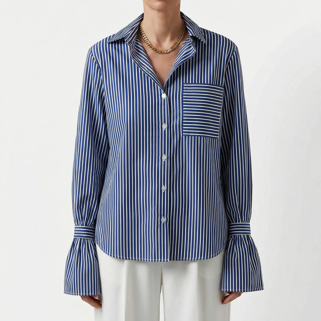 Blouse dames | Gestreepte blouse met uitlopende mouwen
