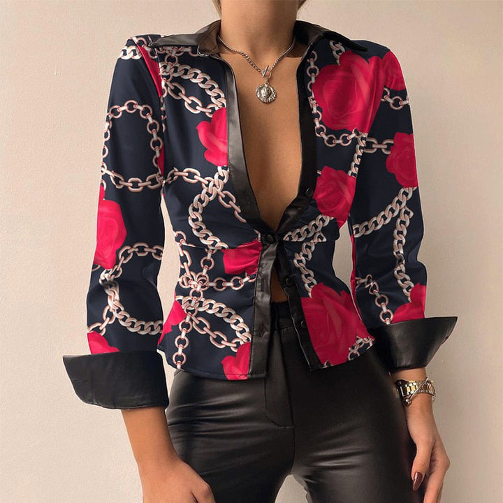 Blouse dames | Getailleerde v-hals blouse met lange mouw