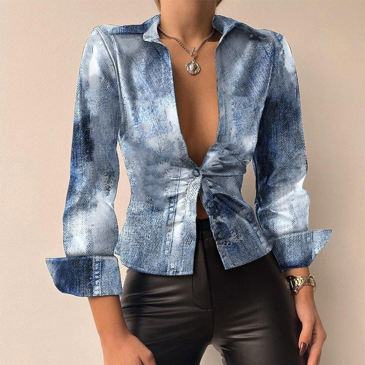 Blouse dames | Getailleerde v-hals blouse met lange mouw