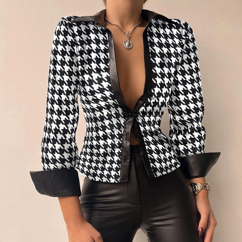 Blouse dames | Getailleerde v-hals blouse met lange mouw