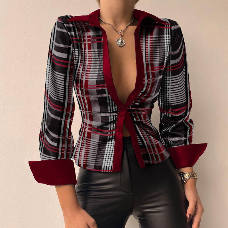 Blouse dames | Getailleerde v-hals blouse met lange mouw
