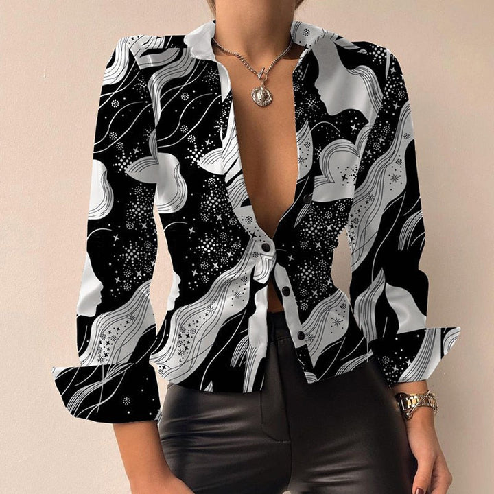 Blouse dames | Getailleerde v-hals blouse met lange mouw