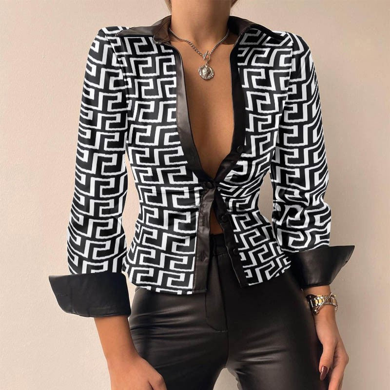Blouse dames | Getailleerde v-hals blouse met lange mouw