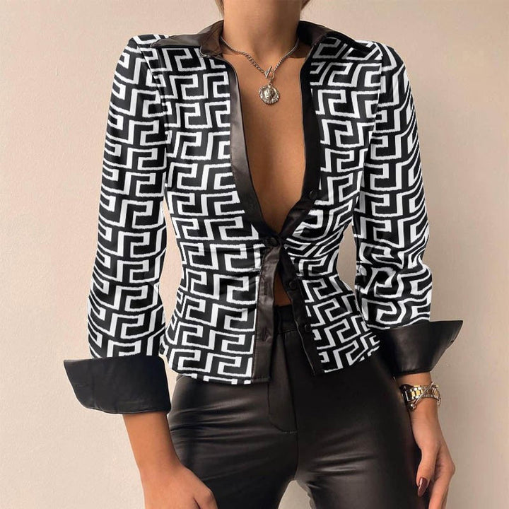 Blouse dames | Getailleerde v-hals blouse met lange mouw