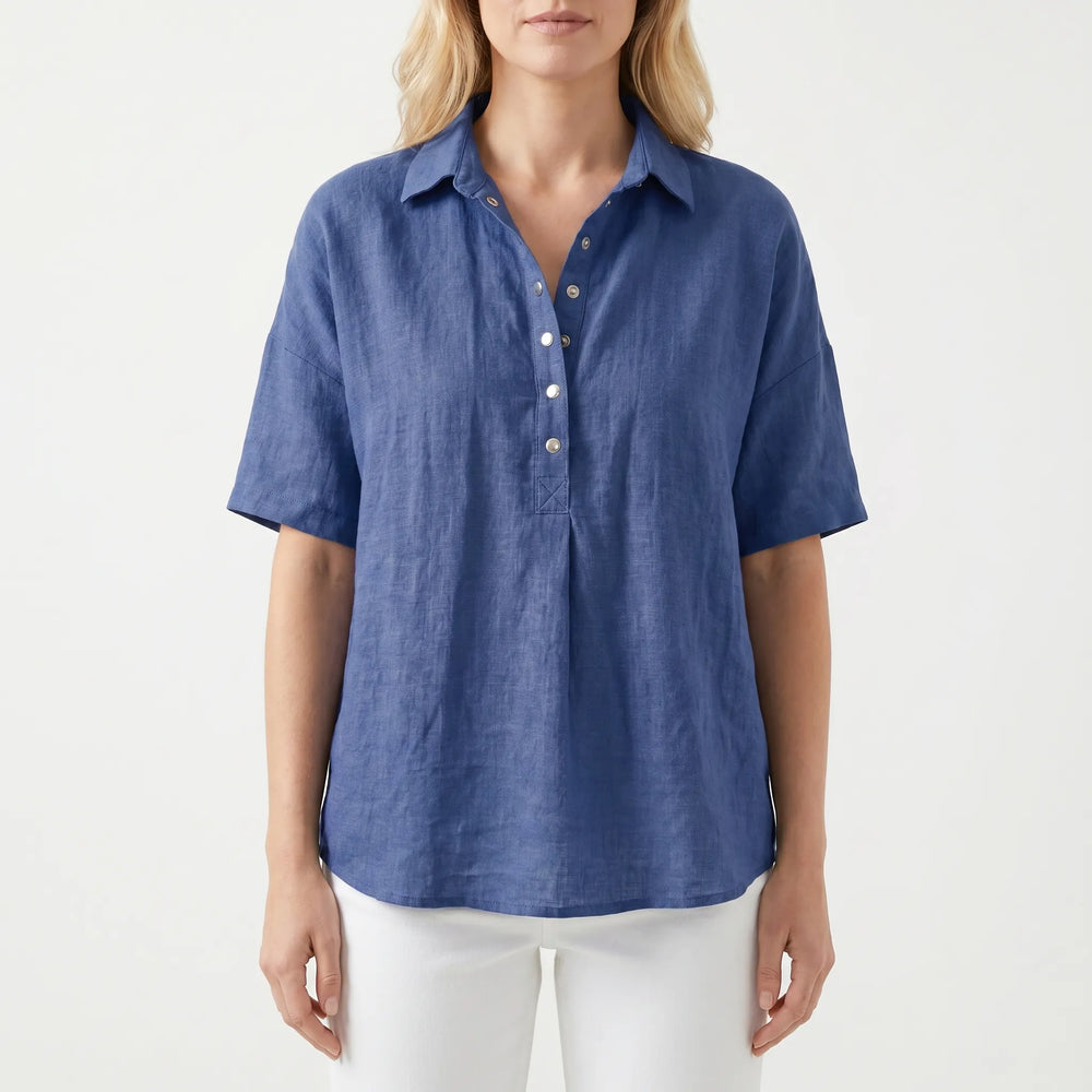 Blouse dames | Luchtige korte mouw met knopen en kraag