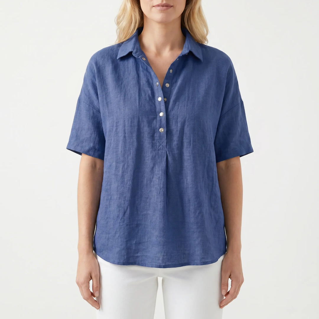 Blouse dames | Luchtige korte mouw met knopen en kraag