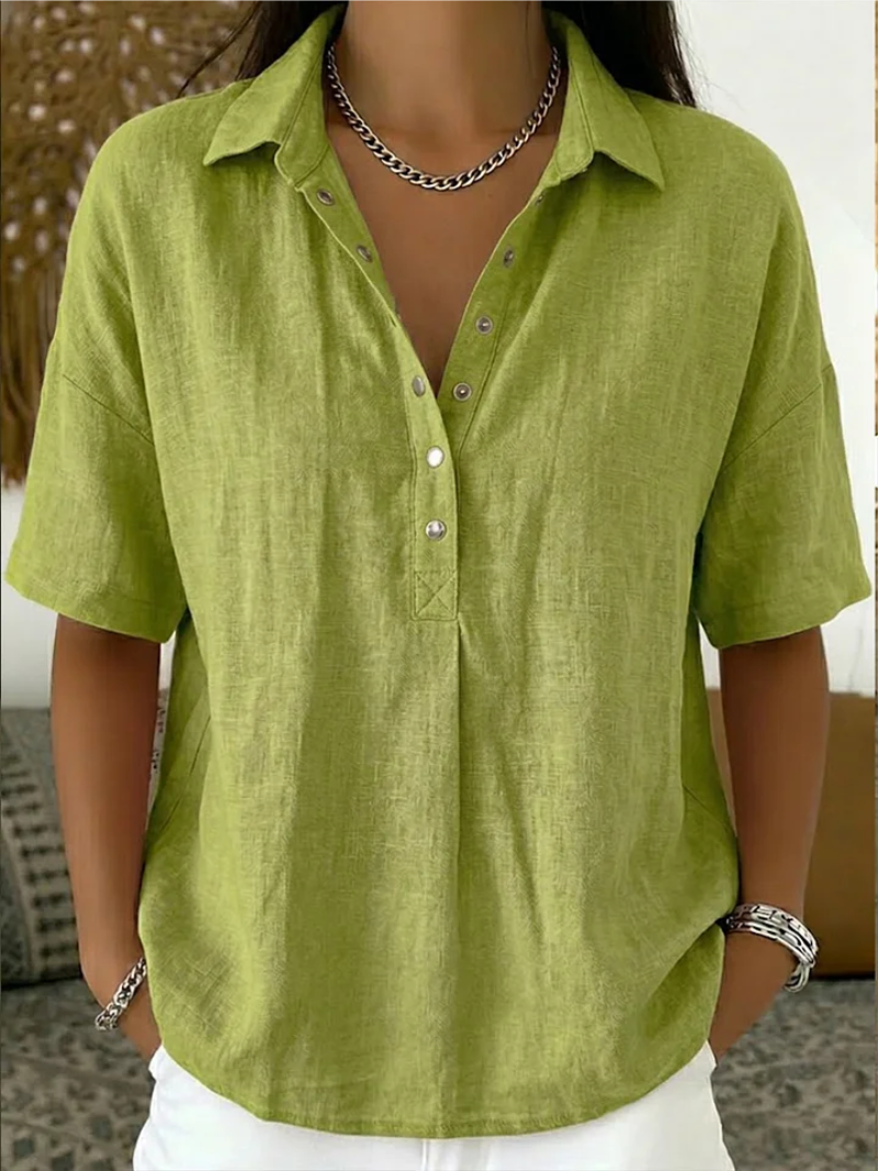 Blouse dames | Luchtige korte mouw met knopen en kraag