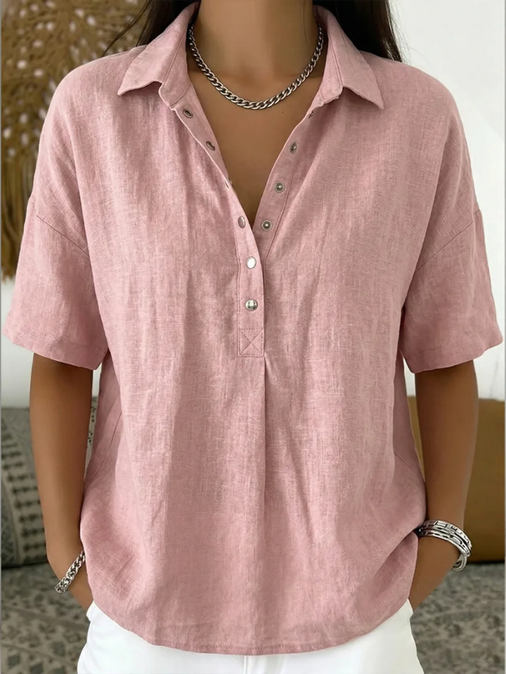 Blouse dames | Luchtige korte mouw met knopen en kraag