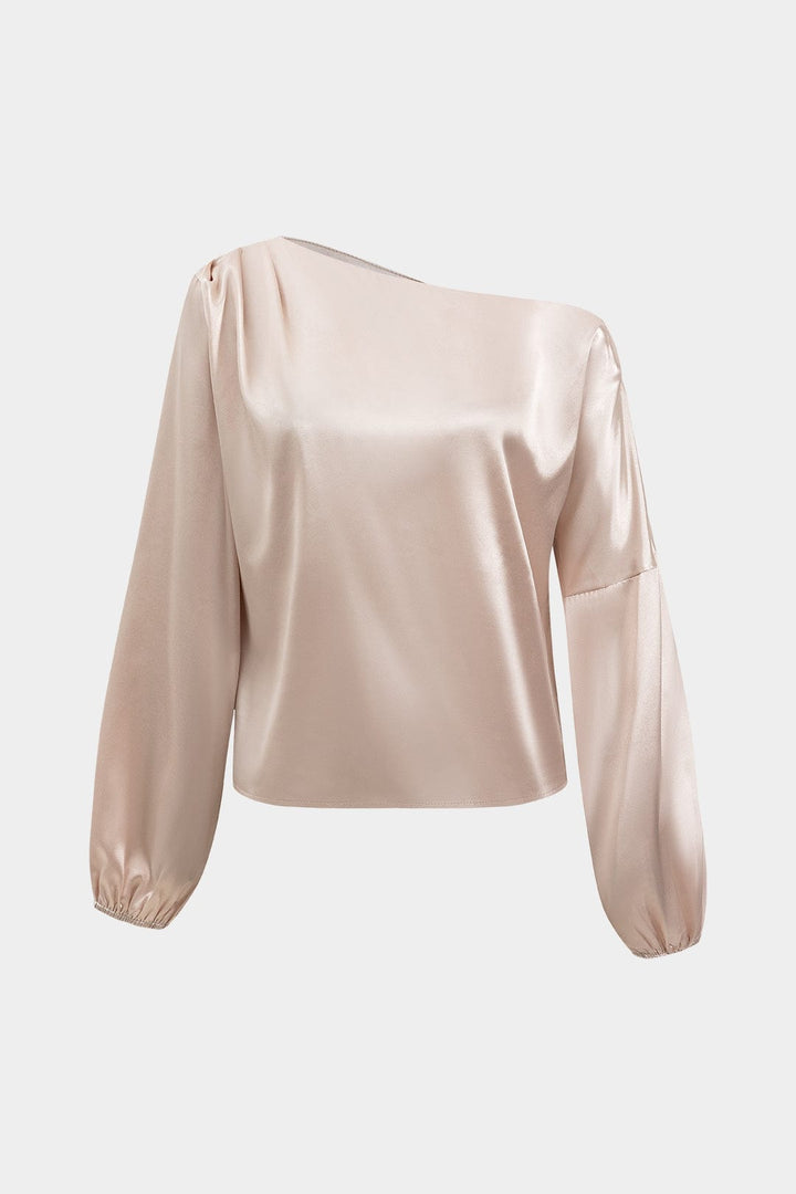Blouse dames | One shoulder blouse met satijn look en ballonmouwen